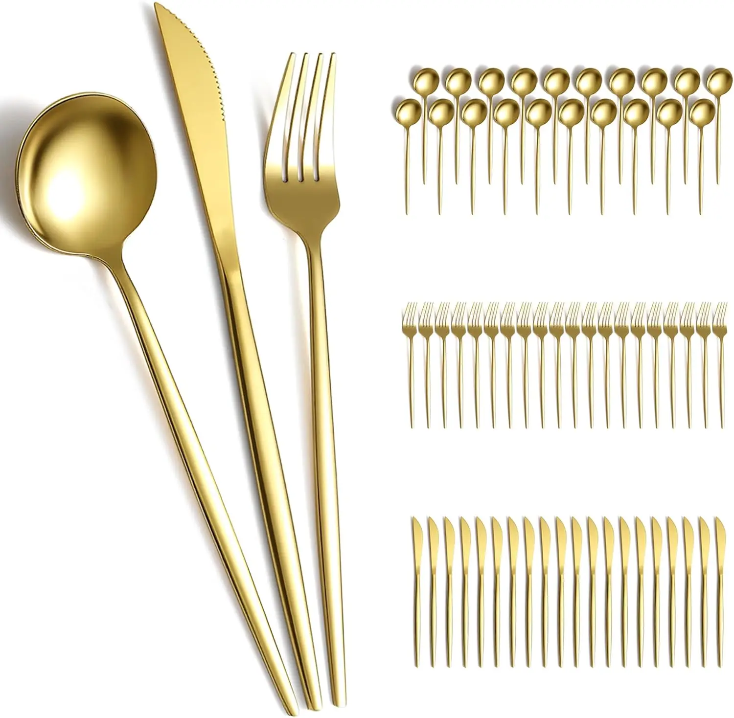 

60-Piece Gold Silverware Set for 20, Titanium Gold Plated Stainless Steel Flatware, Wedding Party Cutlery Dishwasher Safe