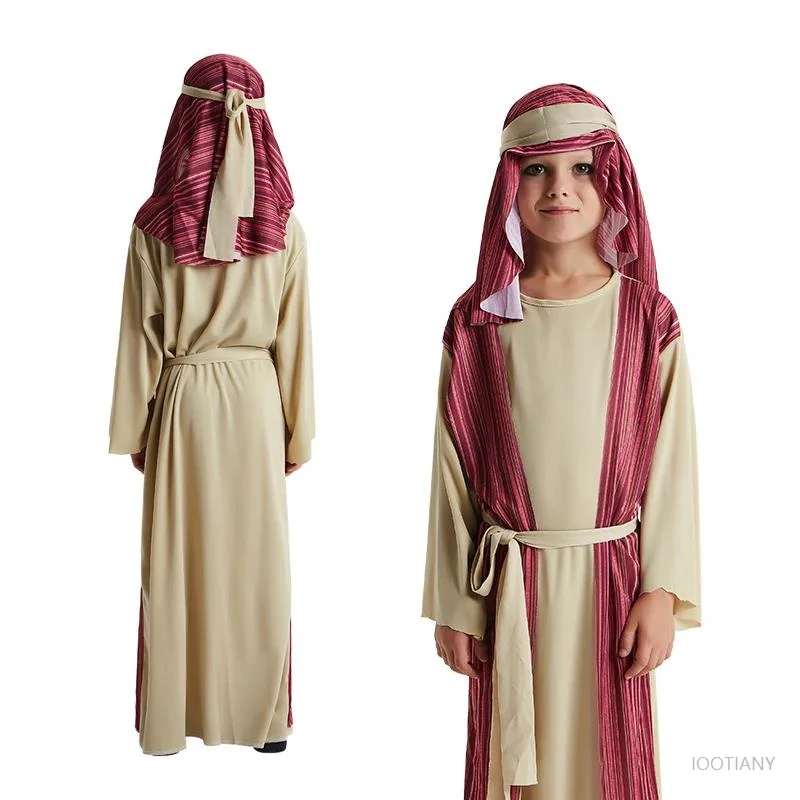 

Middle Eastern Shepherd Costume Role-playing Children's Arab Attire Stage Halloween Carnival Purim Party Children's Robe Set