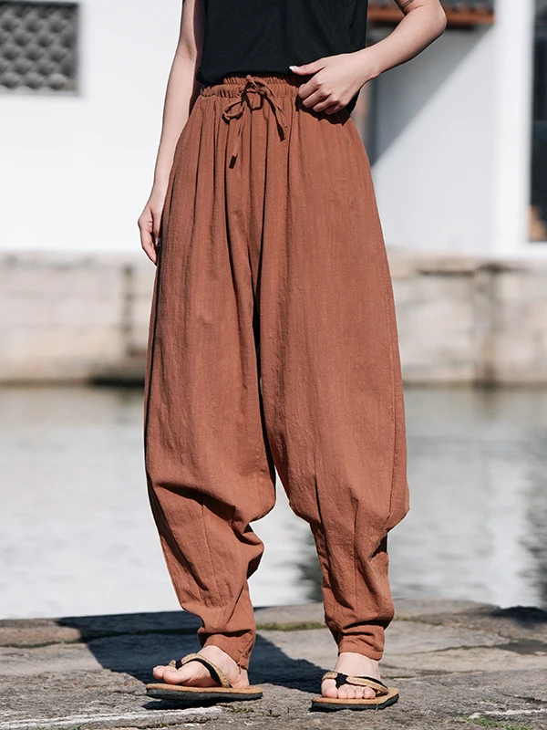 

Retro Artistic Men's Linen Casual Pants No-Tie Leggings New Chinese Cotton Linen Loose Fit Harajuku Sle Youthful Spring Summer