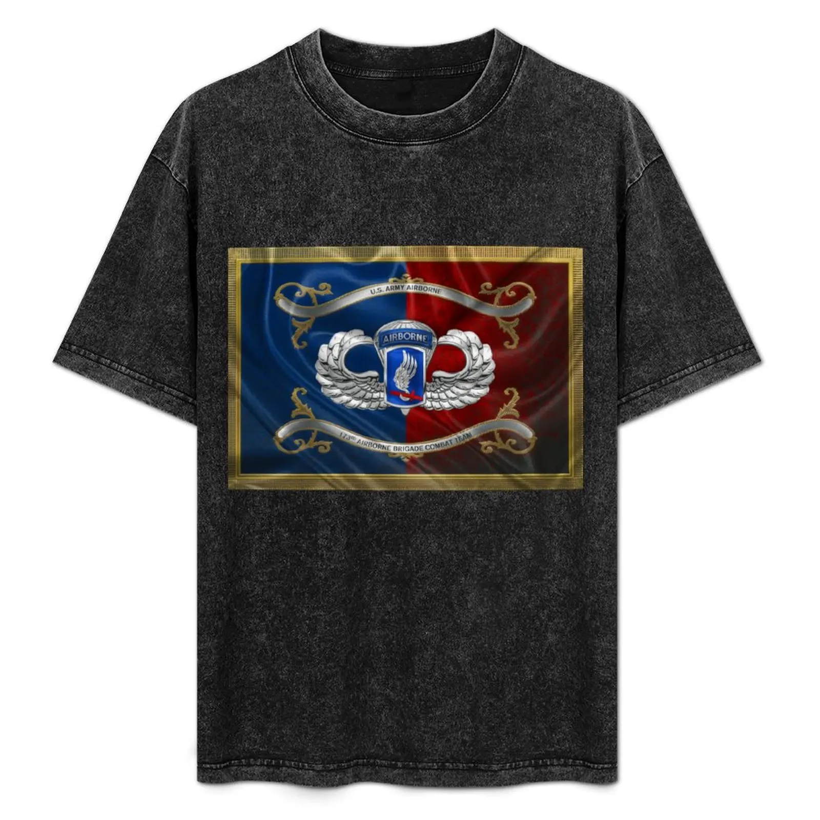 

173rd Airborne Brigade Combat Team - 173rd ABCT Insignia with Parachutist Badge over Flag T-Shirt Festival Short Sleeve T-Shirt