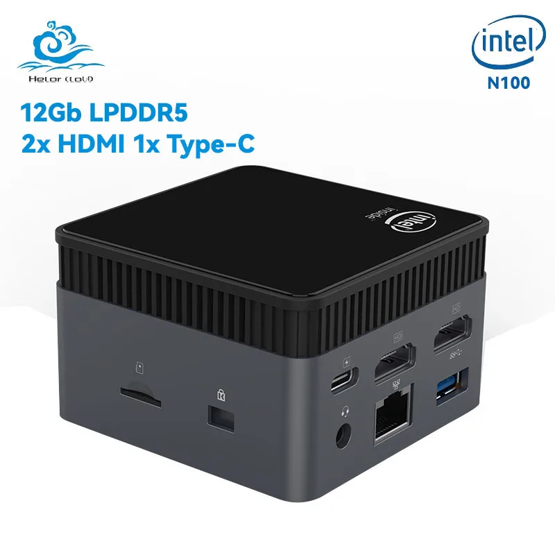 Helorpc Pocket Mini PC Inter 12. n100 12GB lpddr5 Unterstützung Windows 10/11 Linux mit 2xhdmi 3xusb 3.0 1xtype-c tragbaren Computer