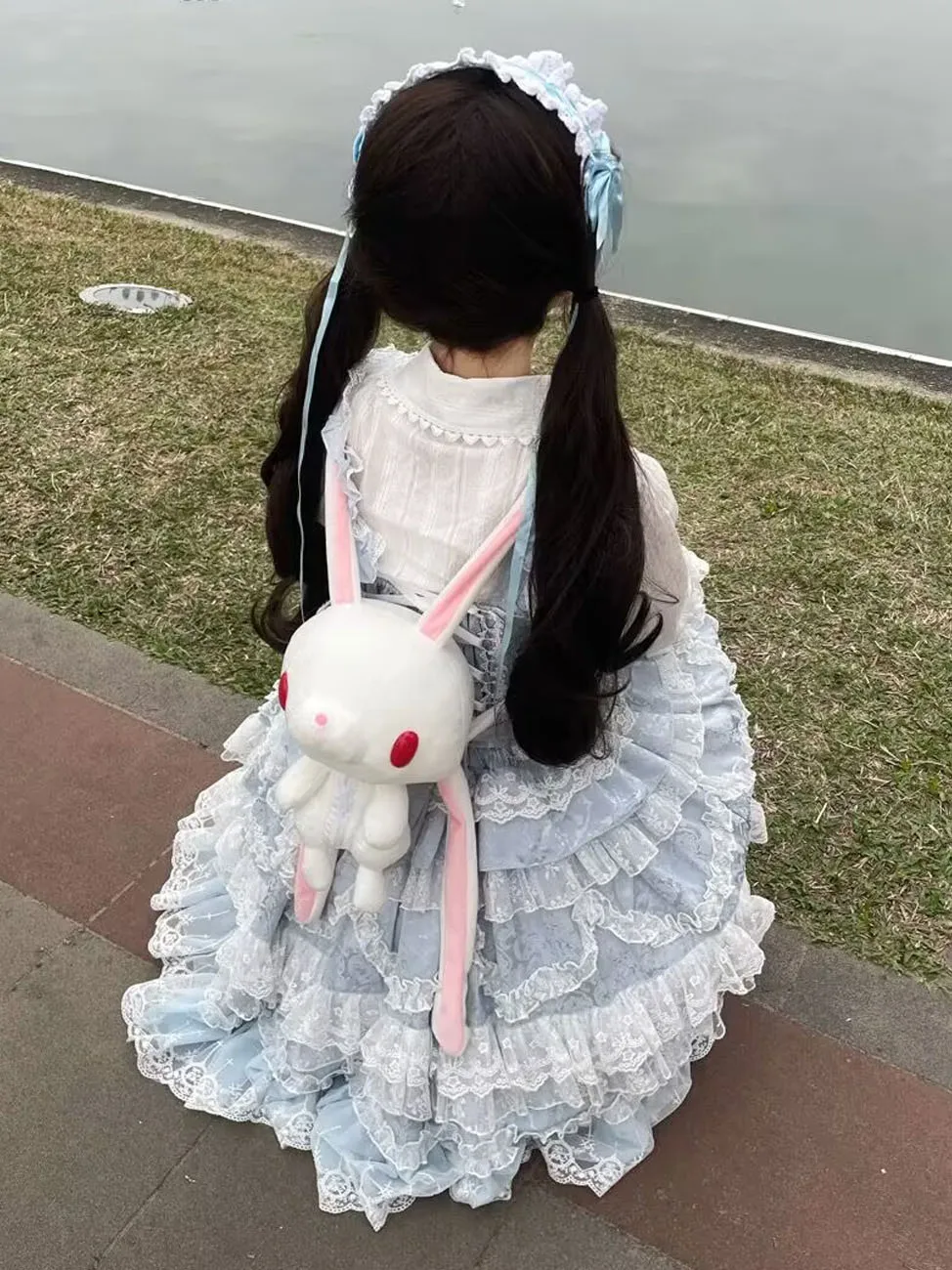 Uroczy uniwersalny plecak pluszowy Królik Hanyo Usagi, biało-różowy, anime, torba na ramię, plecak dla kobiet, dziewcząt i dzieci.