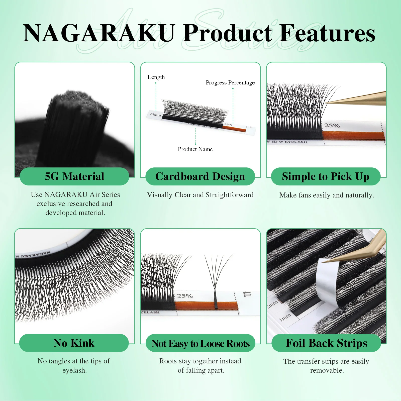 NAGARAKU V-Form Schmale 5D W Wimpernverlängerung Natürlich Weich Kleiner Fächer Flauschiger Look Mesh Volumen Vorgefertigte Wimpern – Detail 6