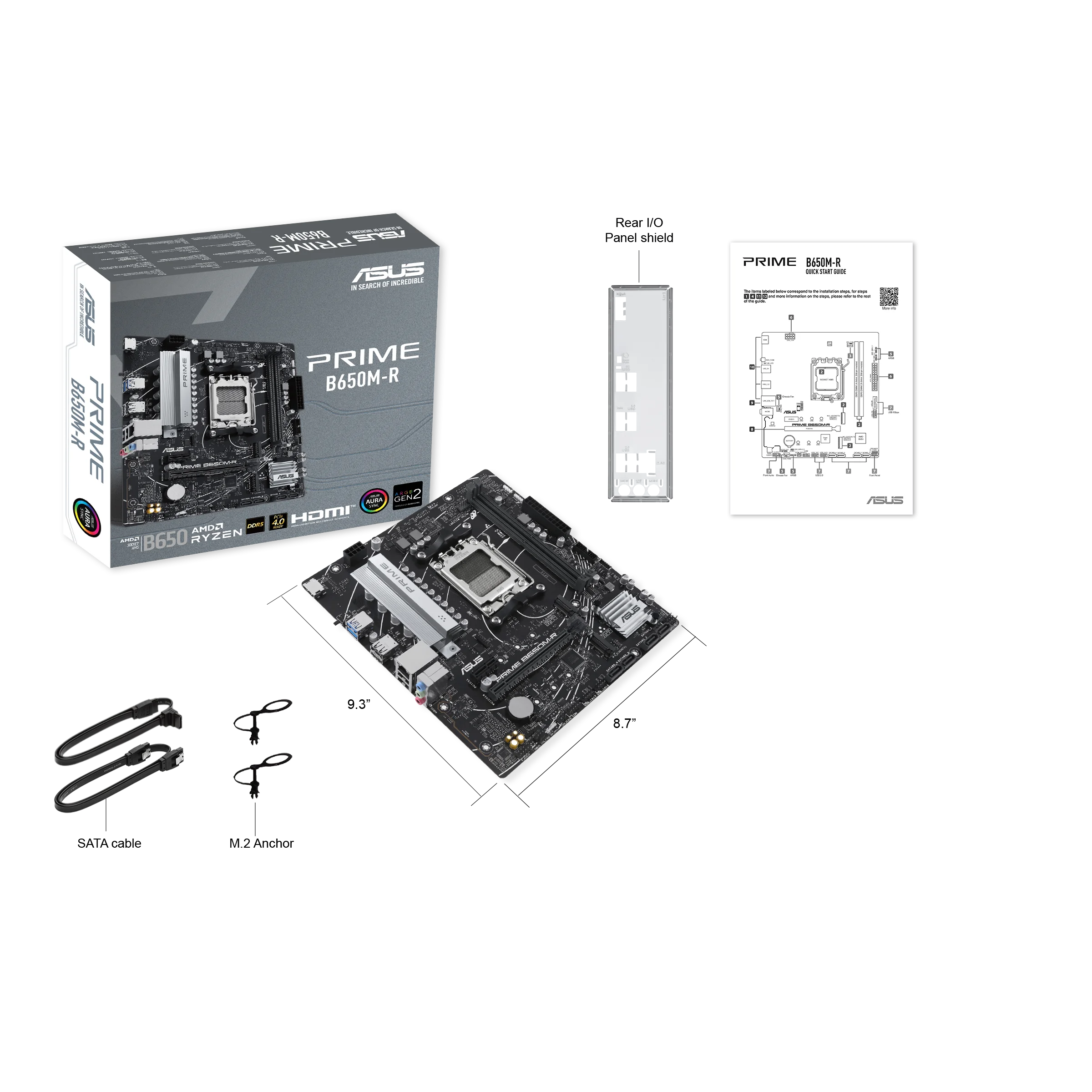 Placa base ASUS PRIME B650M-R Micro-ATX DDR5 compatible con PCIe 4,0 Realtek 2,5 Gb para AMD 7700 7700x 7600x CPU ram kit