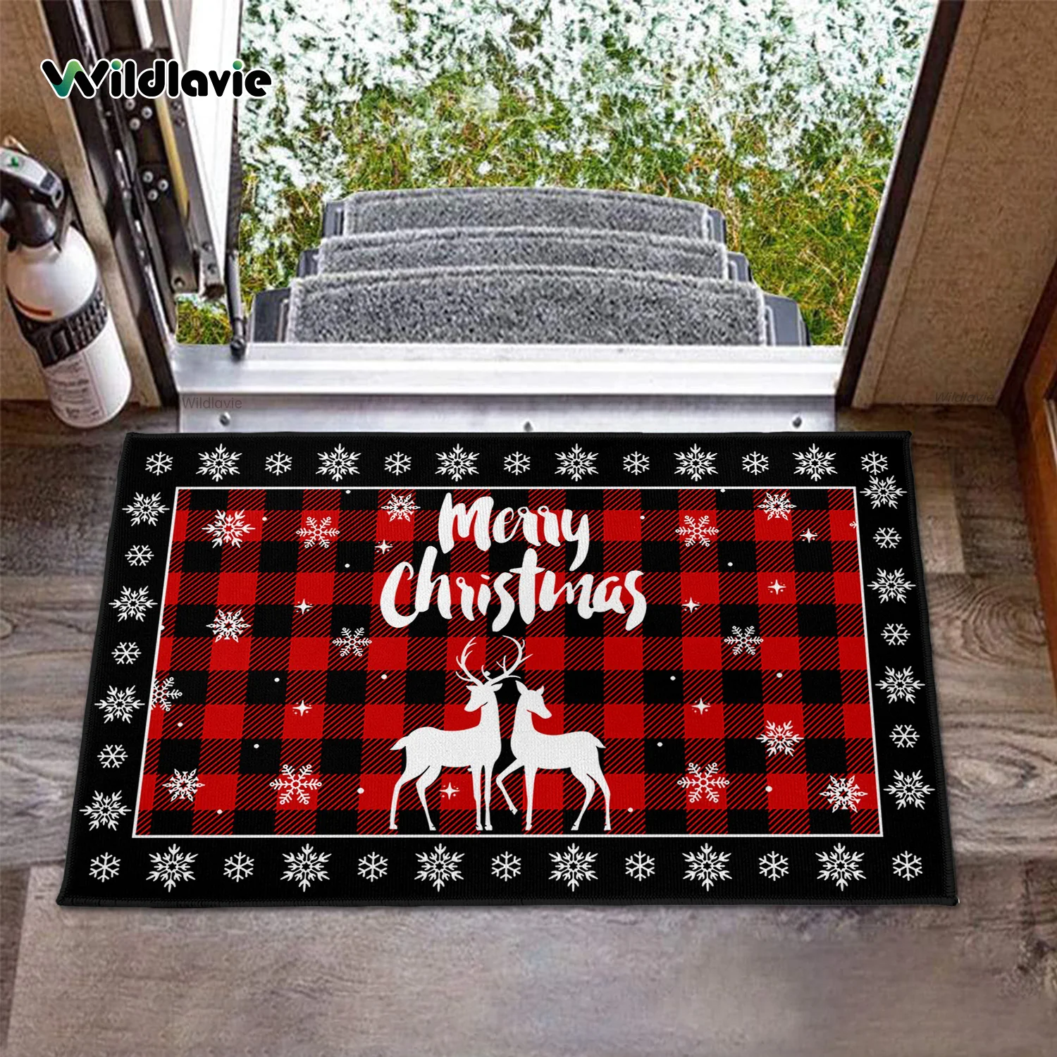 VIKAMA Tappeto zerbino natalizio a tema, tappeto ingresso soggiorno a quadretti rossi resistente all'usura, decorazione natalizia