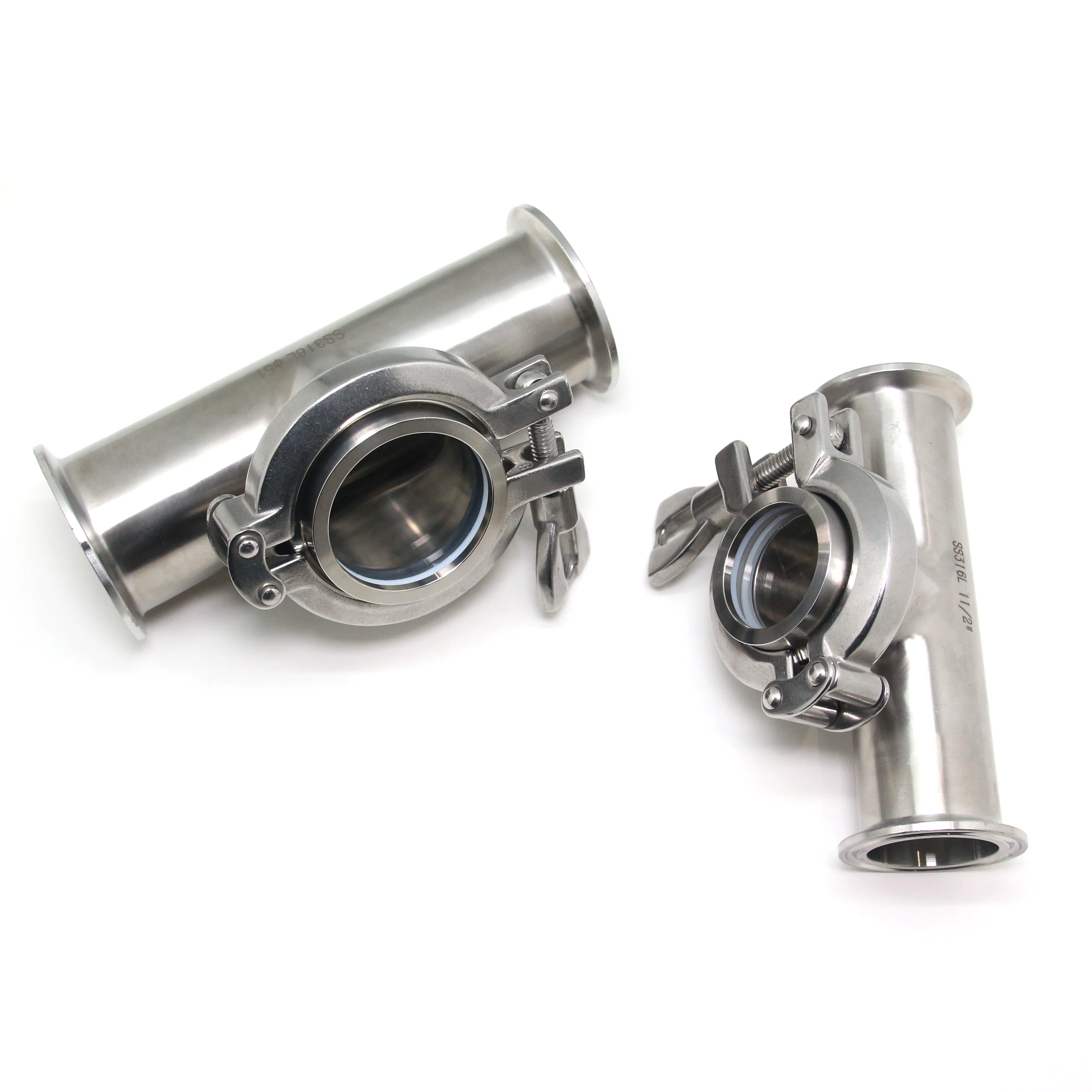 SS304 SS316L Stainless Steel 1.5 inch 2 inch Tri Clamp Instrument Tee Connector Sanitary Pipe Fitting Sight glasses with clamps