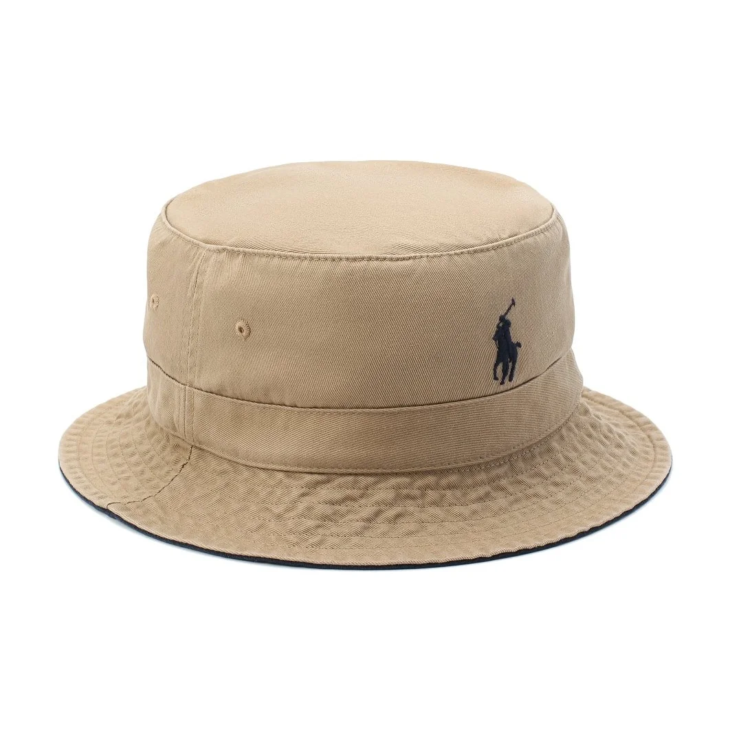 Polo Ralph Lauren Cotton Bucket Hats Unisex Khaki Blue Logo 710798567013