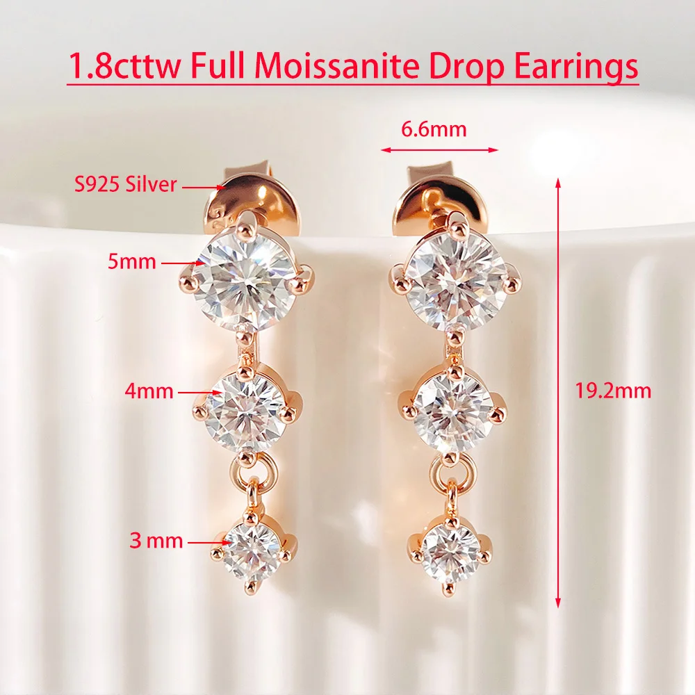 Serenity Full Moissanite Drop Earrings for Women Sparkling Gradient Lab Diamond Stud Ear S925 Sterling Silver Earrings Jewelry
