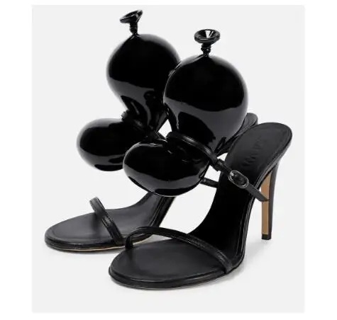 2023 Spring and summer new retro fashion balloon decoration sandals high-heeled sandals slip-on sandals