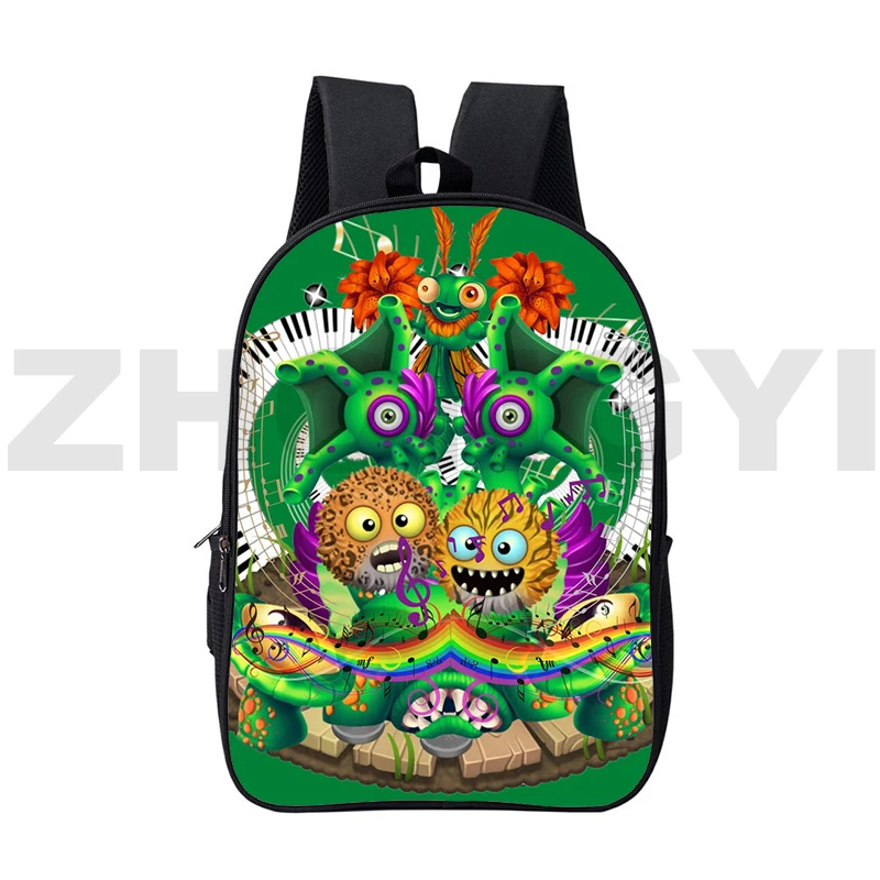 Trendy Canvas My Singing Monsters Bags for Women 16 Inch Large Fancy Primary School Bag 3D Cartoon My Singing Monsters Backpacks