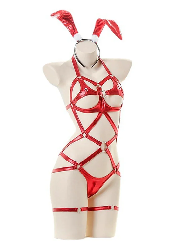 ホットセクシーなハローリンジーレディース クロッチレス アニメ コスプレ バンダージ ユニフォーム エロティックメイド下着 ロールプレイ コスチューム セット