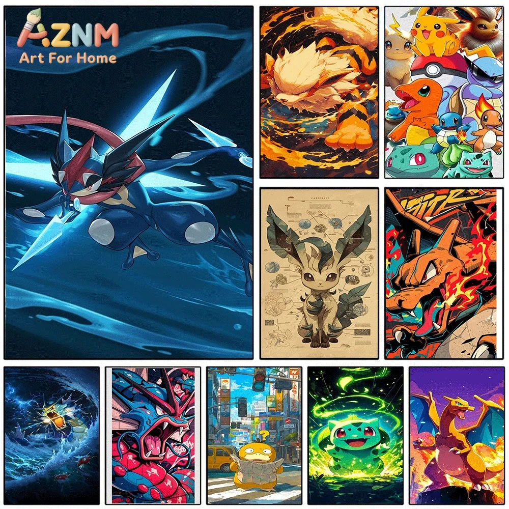 AZNM Ash‑Greninja Water Blade Effect Anime Canvas Wall Print, Game Character Art Poster, Unframed Canvas Painting for Kids Bed