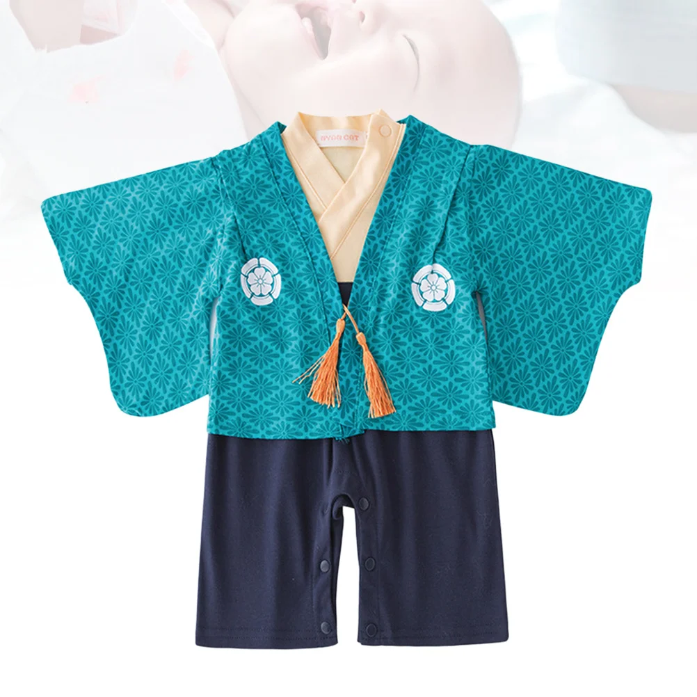 

Long Sleeve Baby Romper Cotton Kimono Design Breathable Infant Jumpsuit for Boys 3 to 6 Months Floor Walking Playing Sleeping