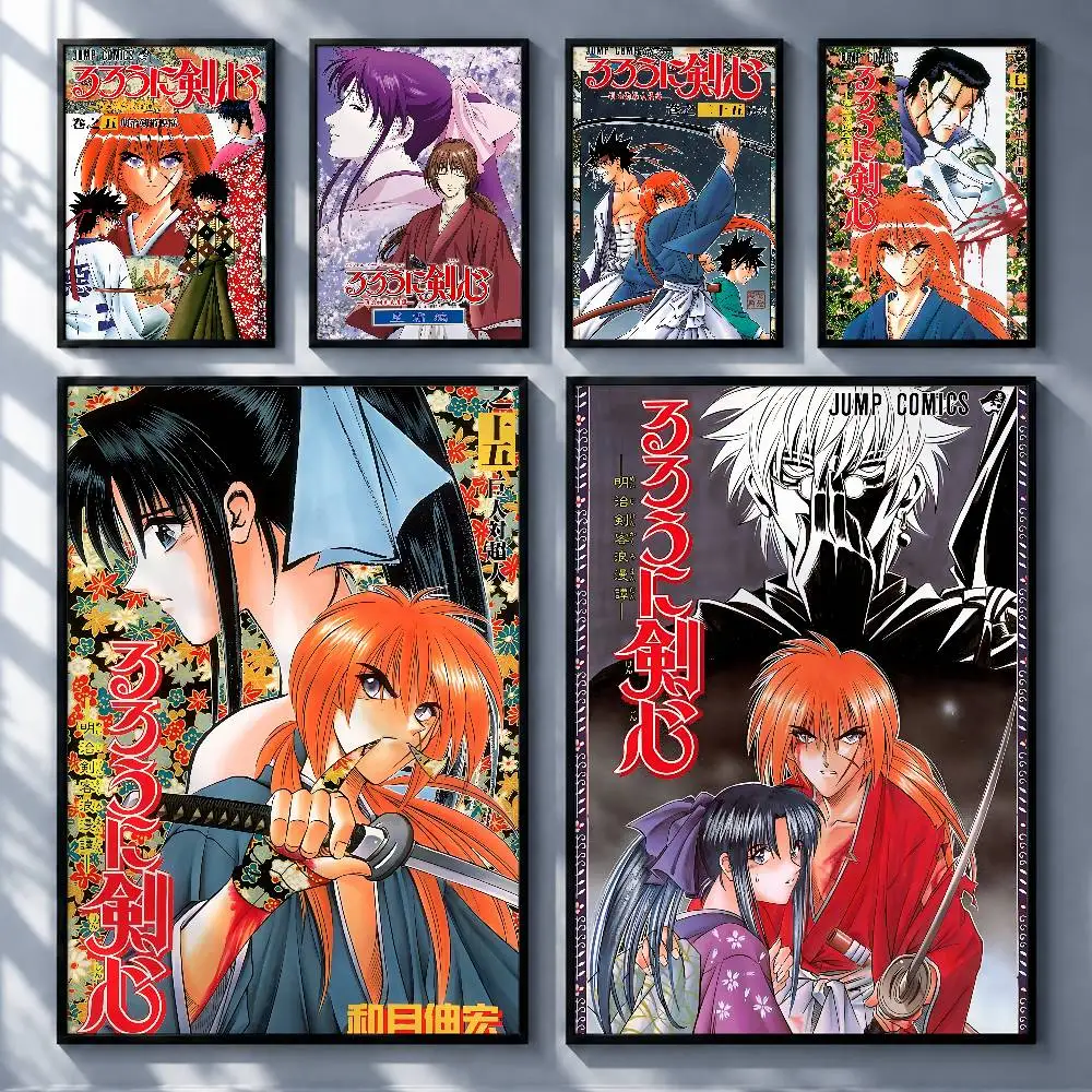Classic Anime Rurouni Kenshin Posters Premium Self-Adhesive No Residue Wall Sticker for Home Office Bar Decor