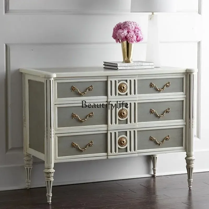 

yj58 American Style Dining Edge Curio Cabinet Solid Wood Furniture American Classical Carving Entrance Cabinet