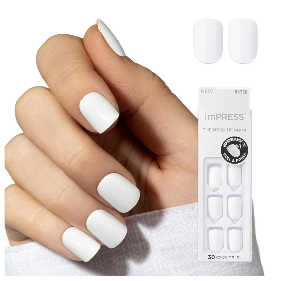 

KISS imPRESS No Glue Mani Press On Nails in Frosting Белый короткий размер Squoval Shape для быстрого и простого нанесения ногтей своими руками Inc