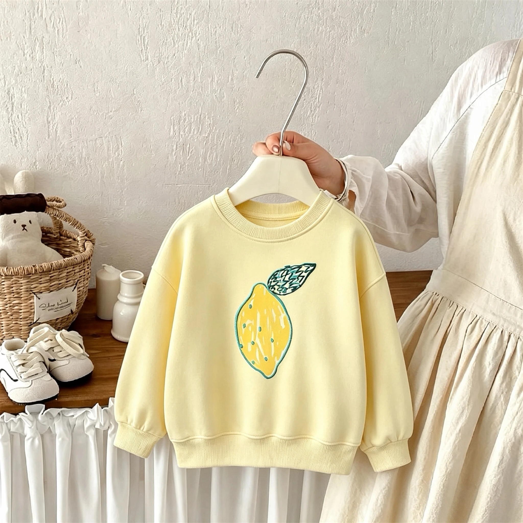 Girl Clothes Printed Lemon Sweatshirts Autumn Long Sleeved Tops Loose Fashion New Style Kids Round Collar Hoodie Children 6m-6y