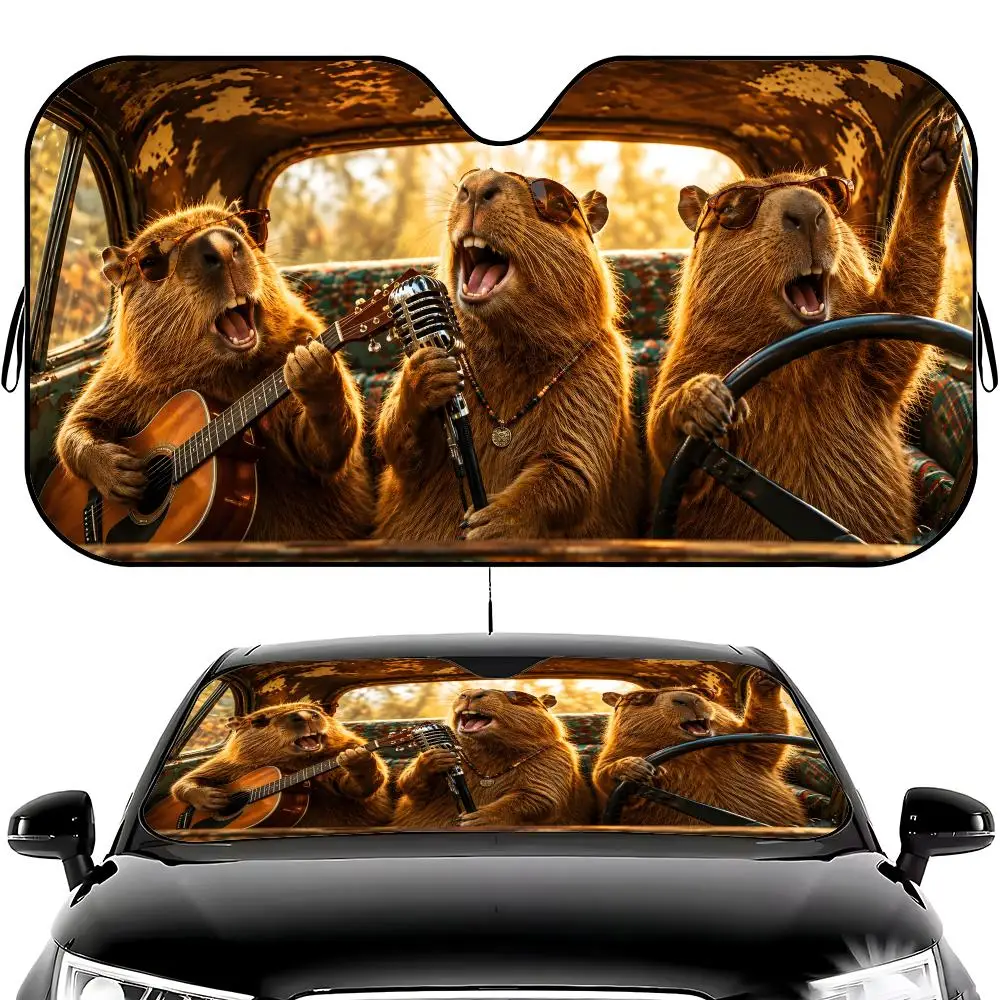 Capybara Singing Sun Visor Thickened Car windshield sun shade - Foldable Universal Fit Heat Insulation UV protection