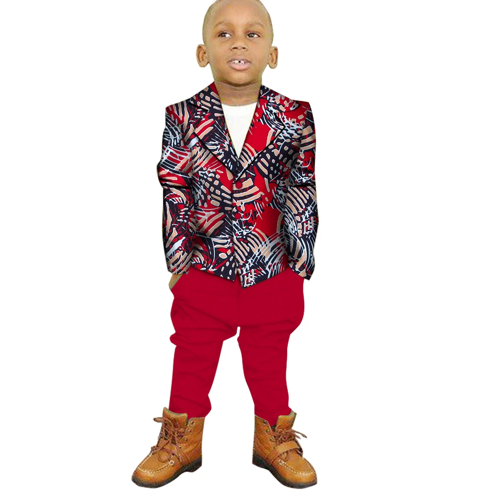 African Clothes for Children 2 Pieces Set Ankara Print Blazer and Pant Dashiki Boy Suit Fashion Kids African Clothing WYT208