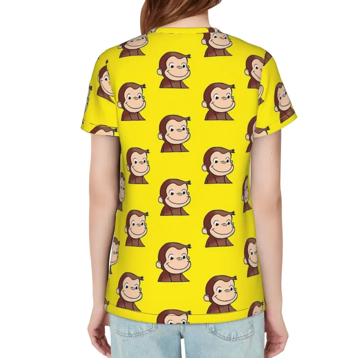 Curious George Backpack T-Shirt Women Short Sleeve T Shirts Round Neck Clothing Cotton Summer Tees Streetwear