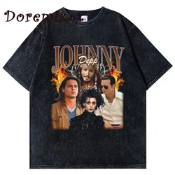 Retro Washed Tops Johnny Depp T Shirt Graphic Printed Tshirts Men Women Cotton Short Sleeve Oversized Tee Shirt Vintage Clothing