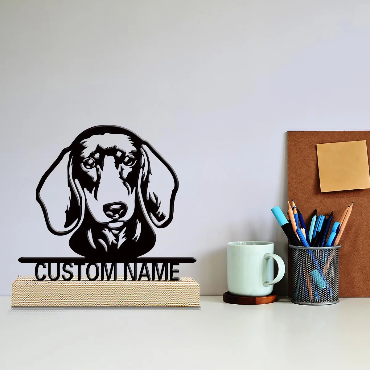 1pc Customized Minimalist Metal Ornaments Custom Name Equipped with A Wooden Base Decorative Gifts, Metal Statue Ornaments