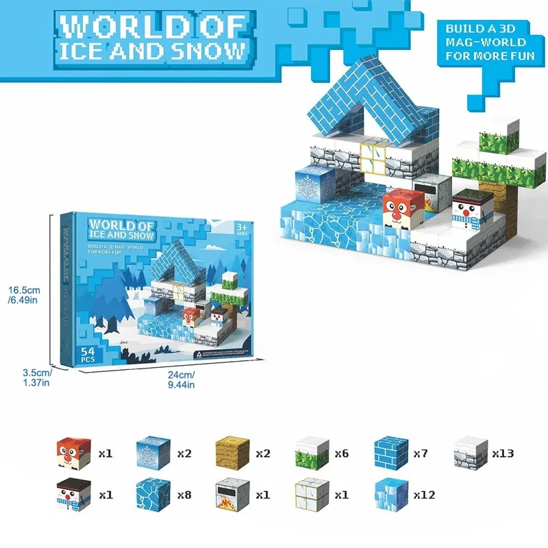 

DIY Magnetic Magic Cube Ice and Snow World Dungeon Adventure Jungle Adventure Magnetic Building Blocks for Boys Girls
