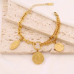 316L Stainless Steel Religious Pendant Bracelet For Women Gold Color Virgin Mary Pendant Chain Bracelets Jewelry