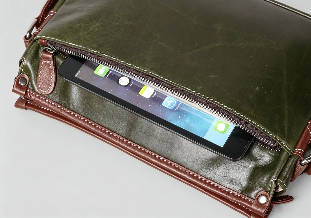 LUOKIR Unisex-Umhängetasche aus Leder, Umhängetasche aus Rindsleder mit Oberschicht, trendige Paarung mit Pendler-Briefträgertasche – Detail 11