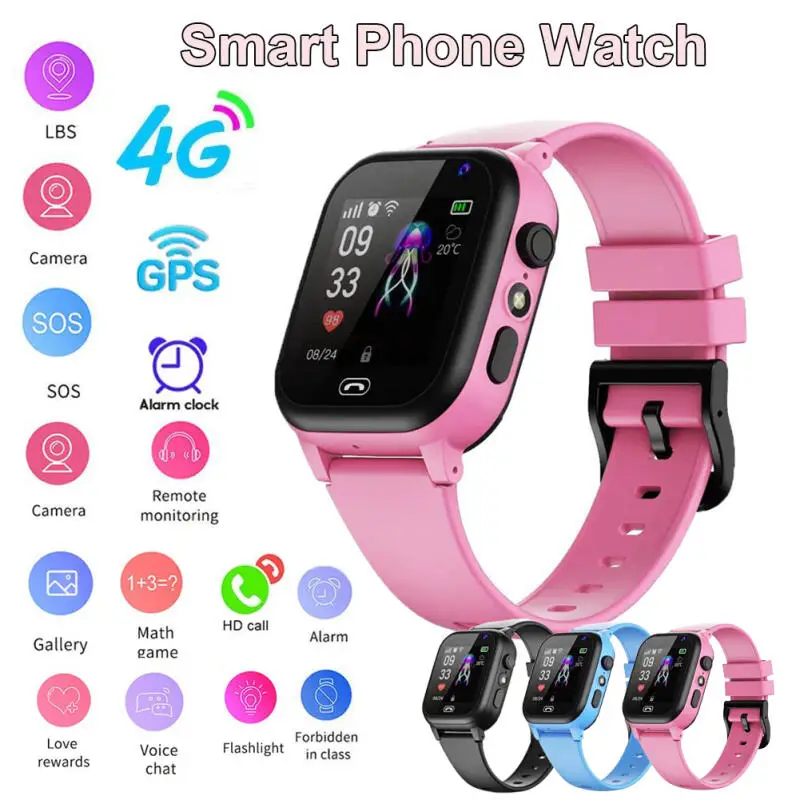 4G Kids Smart Watch SOS Call LBS Tracker Location Camera Video Chat Sim Card Multifunctional Waterproof Children Smartwatch