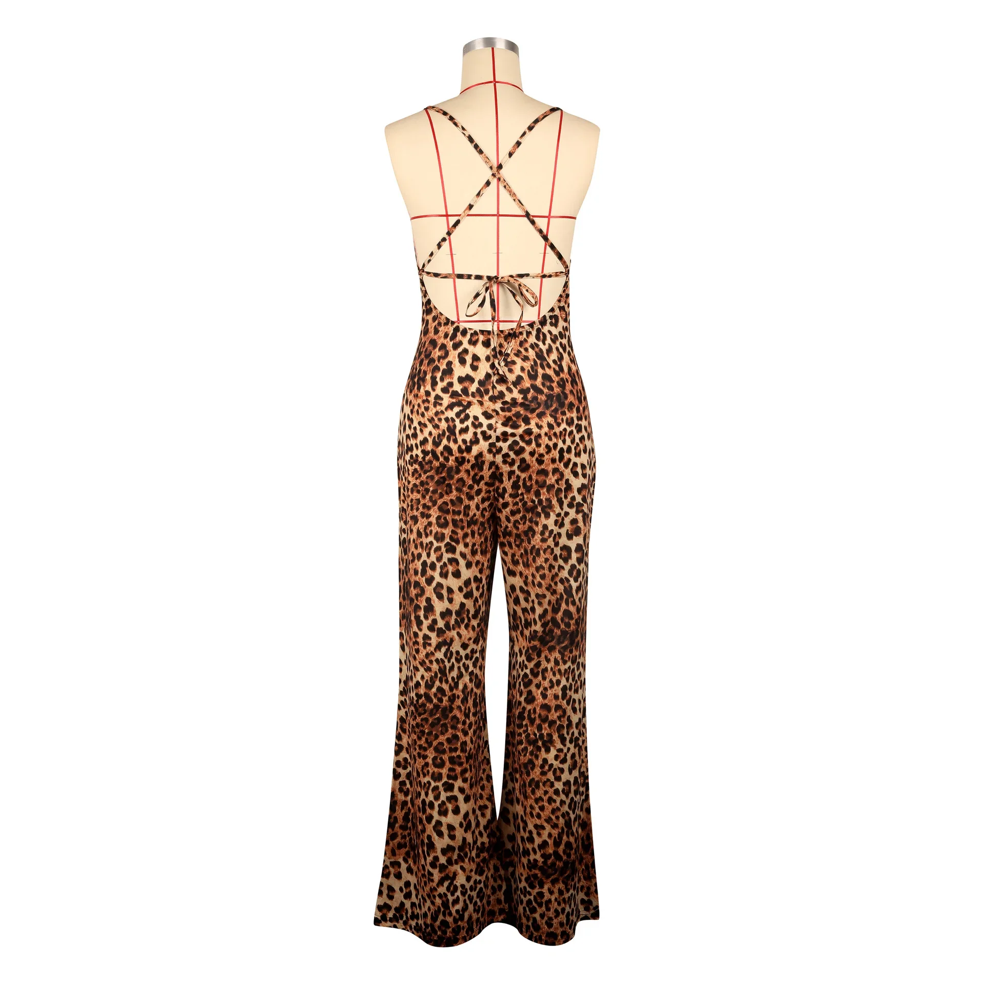 Women Wide Leg V-neck Strap Sleeveless Leopard Print Jumpsuits Summer Night Club Street Playsuit One Piece Suit Rompers