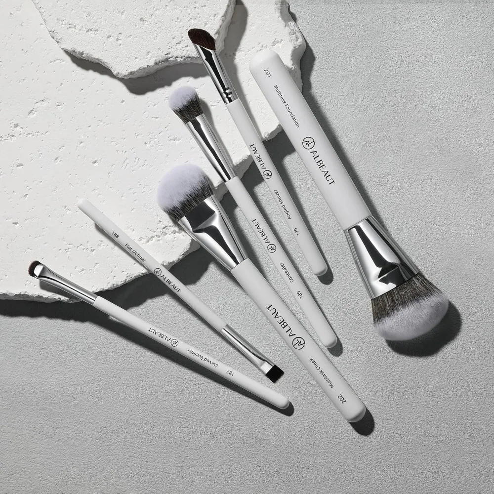 Zestaw pędzli do makijażu twarzy 6 szt., skośny pędzel do podkładu w kremie, płynnego różu, pędzel do korektora pod oczy, pędzel do konturowania nosa, eyelineru i brwi B