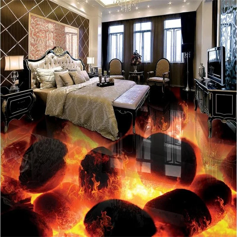 

custom 3d floor tiles photo wallpaper Stone burning fire 3d floor murals pvc self adhesive wallpaper 3d floor for living room