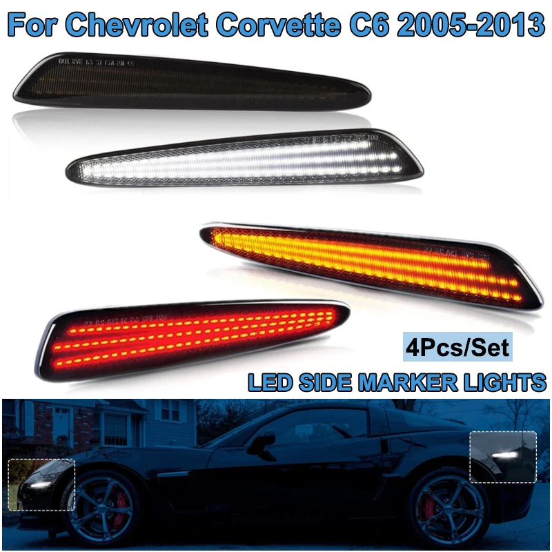 

Car Front Rear Bumper LED Side Marker Turn Signal Light For Chevrolet Corvette C6 2005-2013 Smoked Lens Indicator Lamps 4Pcs/set
