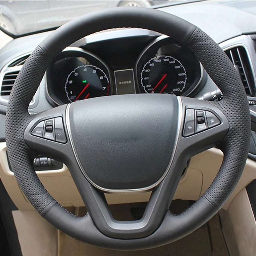DIY Black Artificial Leather Car Steering Wheel Covers Case for Chery Tiggo 5 2013-2016