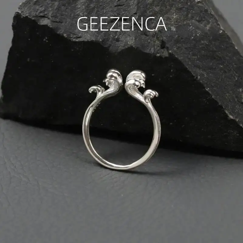 

GEEZENCA 925 Sterling Silver 3D Wave Shaped Resizable Ring For Women Original Design Chic Unique Open Rings 2024 New Party Gift