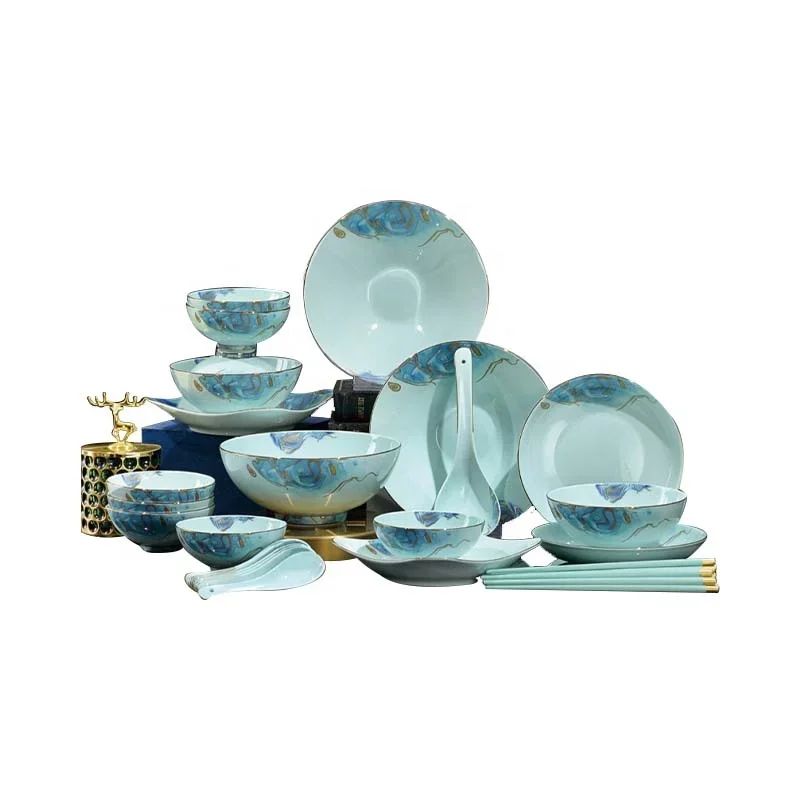 36-Piece Japanese Blue White Porcelain Tableware Set Square Pattern Dishwasher Safe Customizable for Restaurants & Weddings