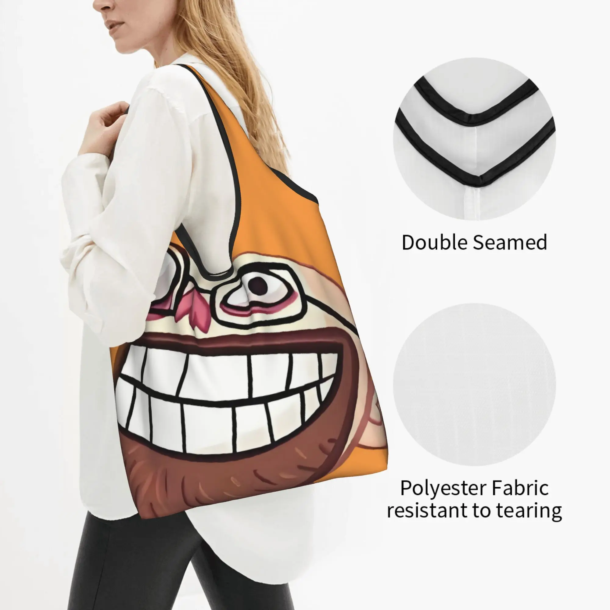 Fashion Print Troll Face Quest Video Meme Funny Anime  Tote Shopping Bag Portable Shoulder Shopper Game Comic  Handbag