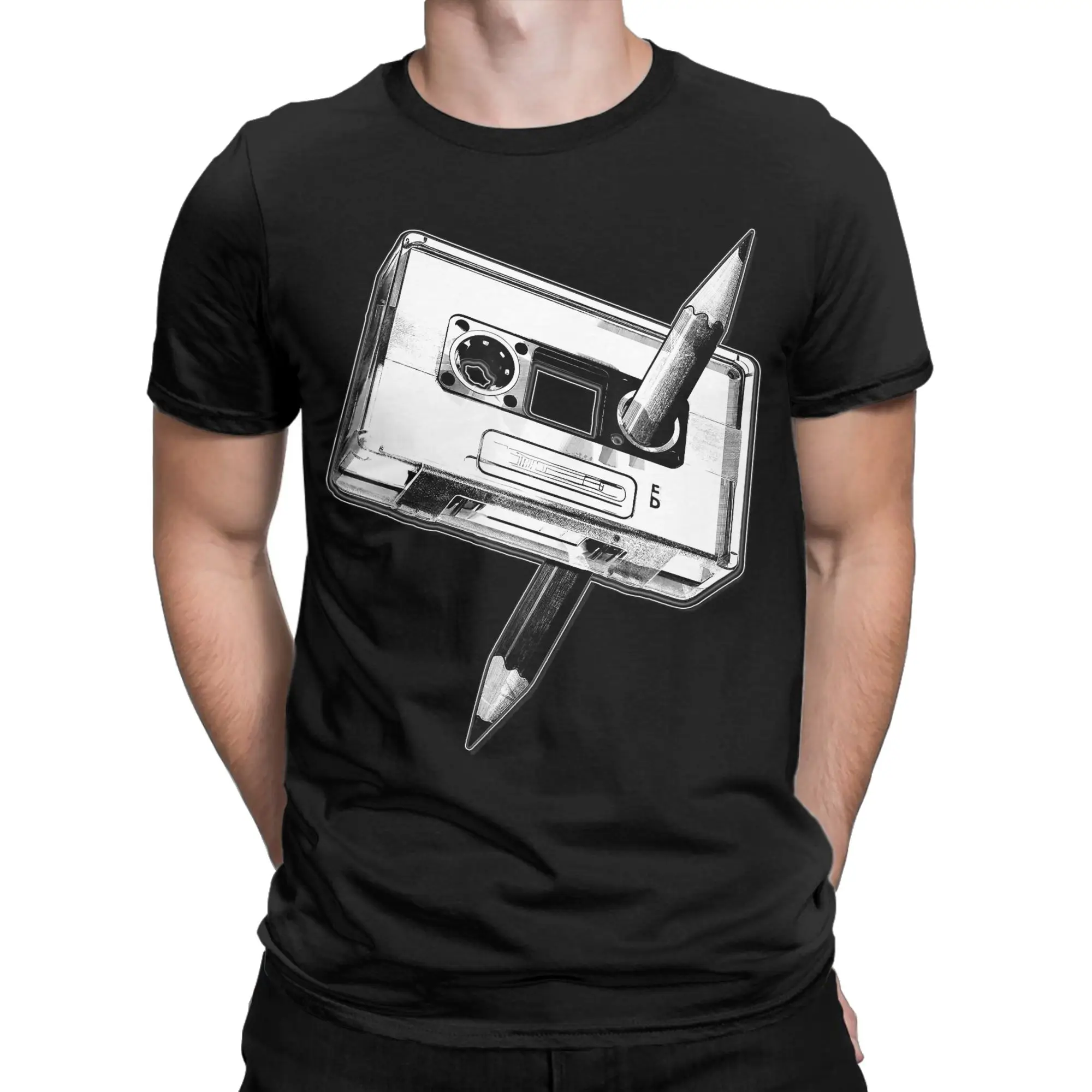 Vintage T Shirt 80s Cassette Tape Pencil 1980s Retro Vintage Music Mixtape Cotton T Shirts  Fashion Tee Shirt Short Sleeve Tees