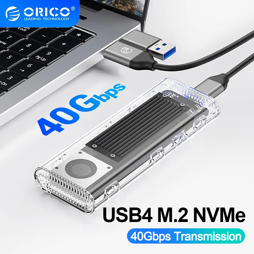 ORICO M.2 Nvme SSD Case with Cooling Fan 40Gbps M2 NVMe Case Enclosure Compatible with Thunderbolt 3 4 USB3.2 for MacBook Pro