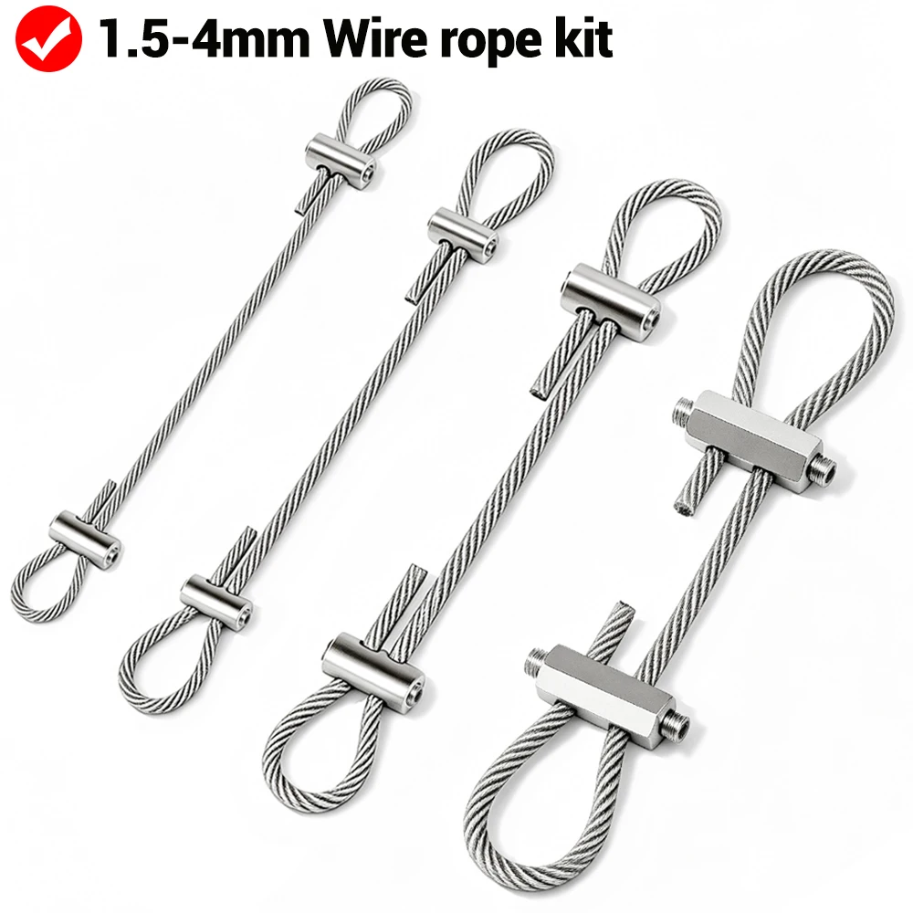 2/3/4mm Coated Stainless Steel Wire Ropes Kit Adjustable Metal Cable Clamp For Billboard Acrylic Sign Clip Lighting Hanging Rope