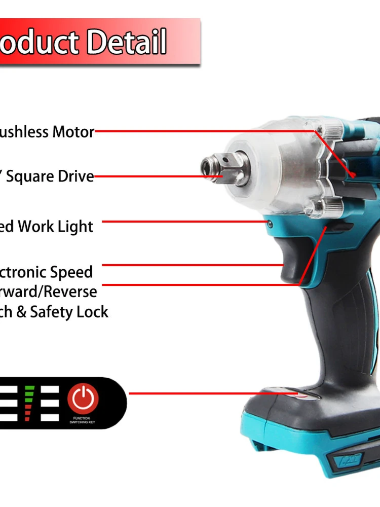 Brushless Cordless Electric Impact Wrench Rechargeable 1/2 inch Wrench Power Tools Compatible for Makita 18V Battery By woyofada