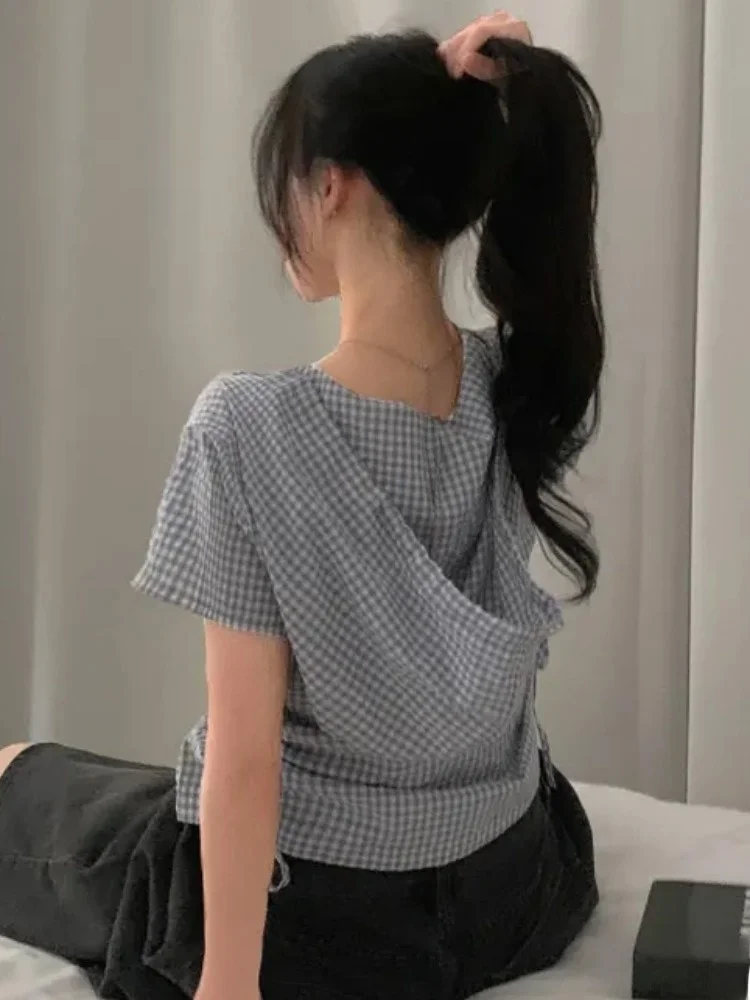 

Ретро клетчатый джерт с капюшоном, женский летний новый дизайн, топ с завязками, удобная дышащая повседневная верхняя одежда