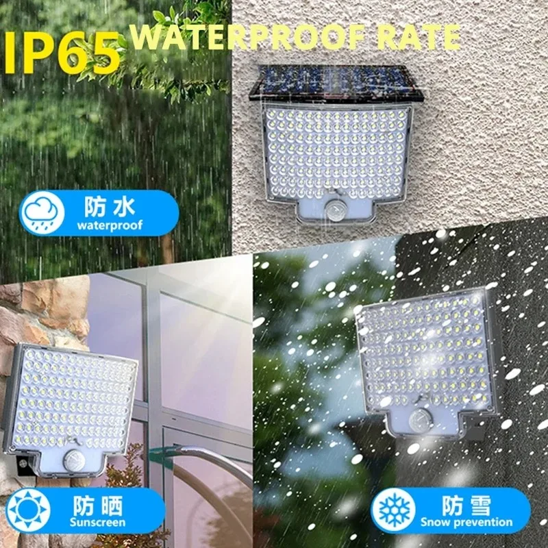 106LED Solar Lamp Outdoor Super Bright Wall Lamp with Motion Sensor Remote Control Waterproof Courtyard Garage Lighting