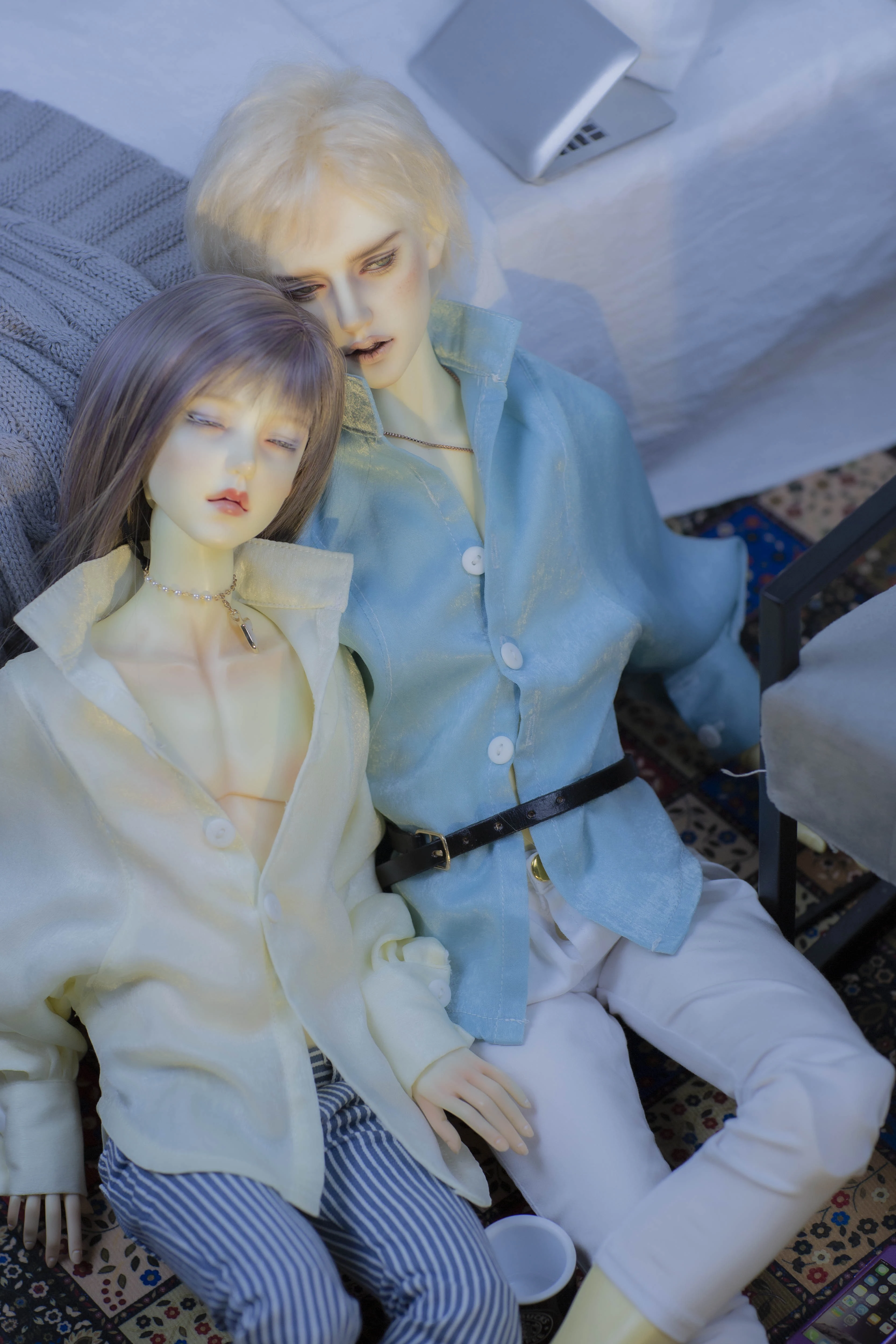 D04-A2047 children handmade toy  1/4 1/3 uncle Doll DD BJD/SD popo68 70 customized clothes blue Beige  Waist cinching  shirt1pcs