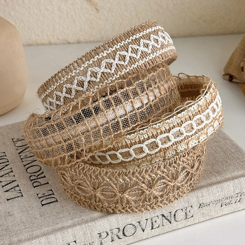 1PC Bohemian Woven Hollow Headband Wide Brim Heighten Cranial Top Vacation Hair Hoop Elegant Hair Accessories for Women Summer