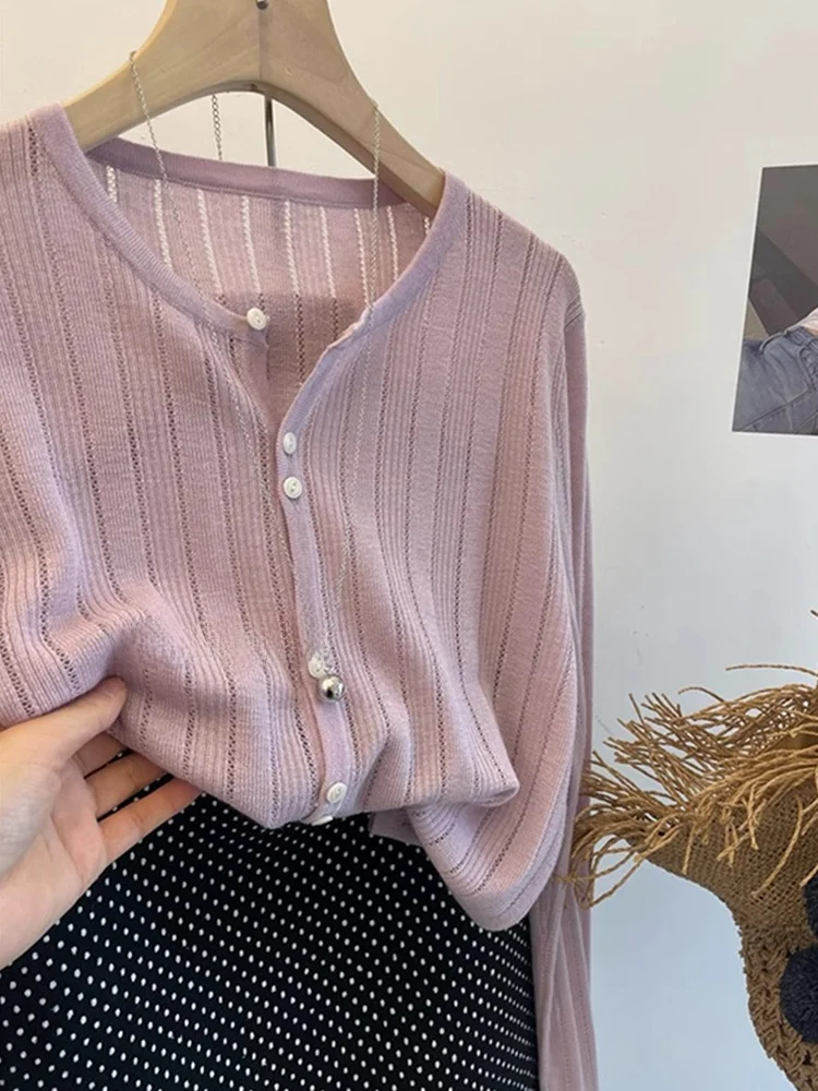 Милый молодежный вязаный кардиган с вырезами, повседневный утягивающий базовый топ irt, модный длинный топ све для взрослых для осенних поездок на работу