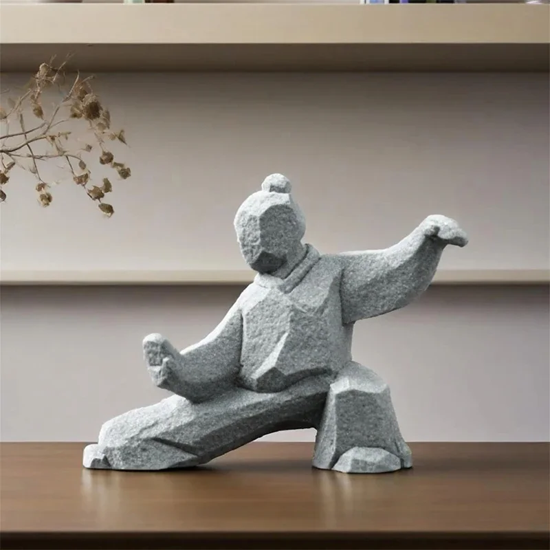 Tai Chi Kung Fu Master Figurine Creative Chinese Style Stone Statue Tabletop Decorations Tea Pet For Tea Lovers Home Office