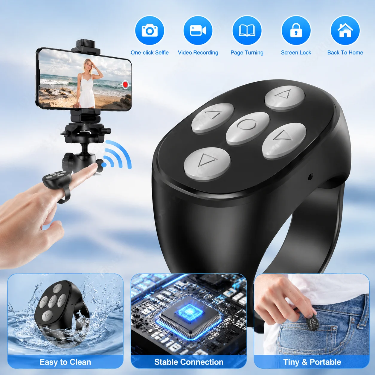 Multifunction Smart Ring Bluetooth Remote Controller Camera Music Video Control Wearable Ring Smartphone Men Women AIMB-G1Max