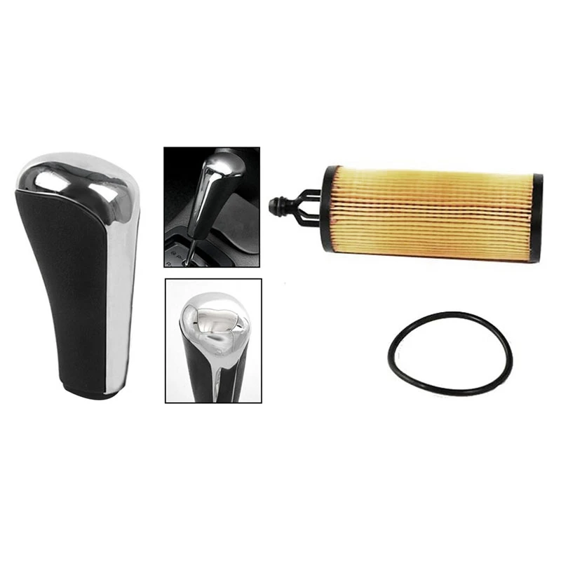 Juego de 2 accesorios para coche: palanca de cambio de transmisión automática automotriz, perilla de cambio, cabezal y 1 Juego de filtro de aceite para coche